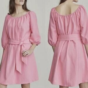 Elizabeth and James dress M pink puff balloon sleeves tie waist knee length